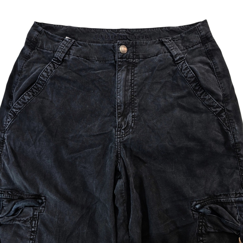 American Eagle Cargo Pants Womens 6 Black Lyocell Stretch Baggy Wide Leg Y2K 90s - Picture 3 of 10